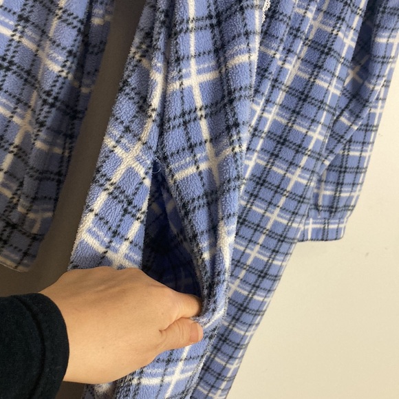 Lanz of Salzburg Nightgown Womens Medium Blue White Plaid Fleece PJs Pockets - Picture 7 of 13